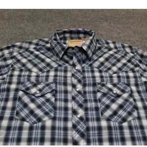 Wrangler Western Shirt Mens XL‎ Blue Plaid Pearl Snap Cowboy Rodeo